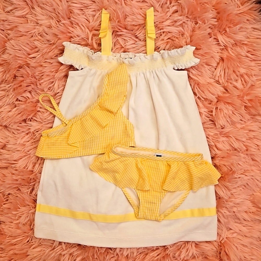 NEW Janie & Jack Yellow Textured Bikini Size 3 & Matching Cover-Up Size 4